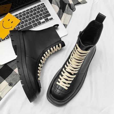 China Autumn and winter edition men's breathable high boots lace up youth fashionable high top style leather shoes Martin boots casual shoes for sale