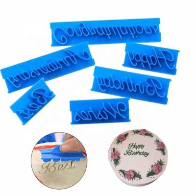 China Handwritten English Alphabet Fondant Cake Stamp 6pc Birthday Cake Decorating Baking Mold Cutter Stamper Cake Molds Tools Viable for sale