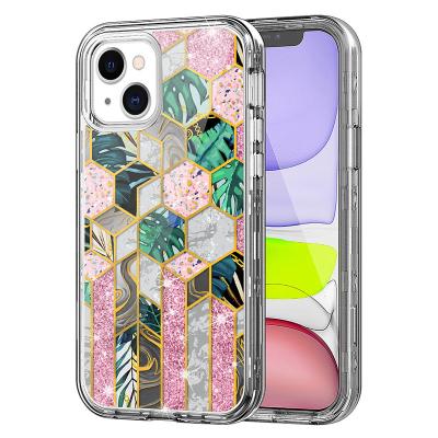 China Marble Design Shockproof Phone Case Heavy Duty Shockproof Three Layer Protective Cover Case For iPhone XR 11 12 13 Pro Max for sale