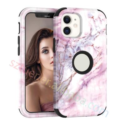 China Hot Selling Shockproof For iPhone 13 Case Marble Series Three Layer Heavy Duty Shockproof Protective Cover Case For iPhone 11 12 13 pro max for sale