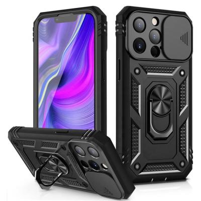 China Wholesale Shockproof Military Grade Slide Protection Rugged Rugged Camera Case with Ring Kickstand for iPhone 13 for sale