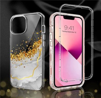 China Newest Crystal Glue Gold Foil Phone Case Shockproof Three Layer Design For iPhone 13 Pro Max for sale