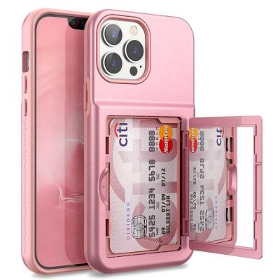 China Wholesale Shockproof Wallet Case with Credit Card Holder and Hidden Mirror Phone Case for Iphone 13 12 11 for sale