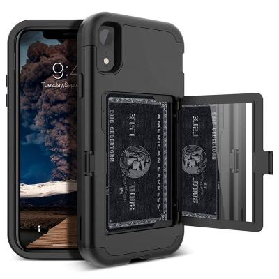 China 100% Eco-friendly Phone Case For iPhone Xr Case Wallet Design With Hidden Mirror And Card Holder Back Heavy Duty Shockproof Protective Case For iPhone Xs Max for sale