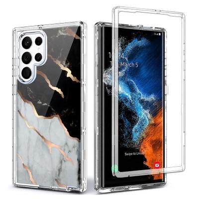 China Shockproof For Samsung S22 Case Marble Design Heavy Duty Three Layer Phone Cover For Samsung Galaxy S20 S21 Ultra Fe S22 Plus for sale