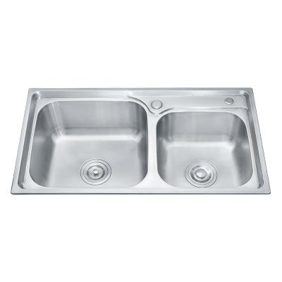 China Faucetless Double Bowls 304 Stainless Steel Kitchen Sink Hand Wash Kitchen Sink Without Drain Panel For Home Use for sale