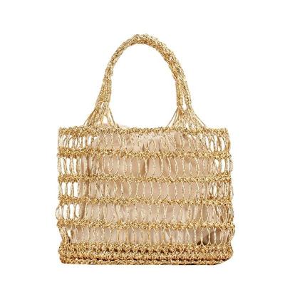 China Preppy Style Gold and Silver Openwork Crochet Woven Straw Bag Hand-Inclusive Resort Beach for sale