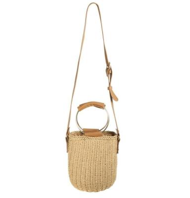 China Factory Price Handmade Woven Beach Bag Fashion Factory Price Beige Straw Ring Handles Ibiza Festival Fashion Accessories for sale