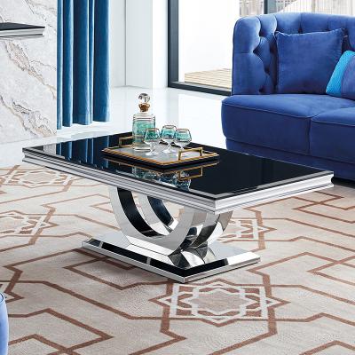 China Glass Top Classic Design Stainless Steel Coffee Table Glass Tea Table Living Room Furniture for sale