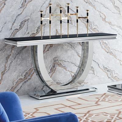 China Glass Top Stainless Steel Console Table Living Room Furniture Wholesale Rectangular Glass Base Table for sale