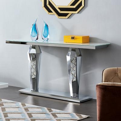 China Stainless Steel Living Room Tables Tempered Glass Glass Top Console Table for sale