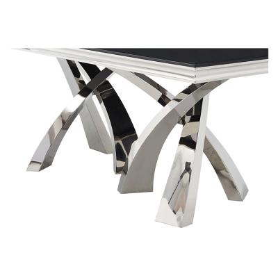 China 2022 New Design Stainless Steel Luxury Comfortable Rectangular Dining Table Base Glass Main Dining Table for sale