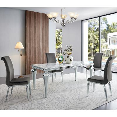 China Glass Top White Marble Dining Tables Stainless Steell Artificial Marble Dining Table for sale