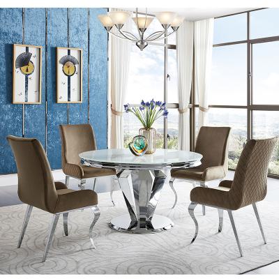 China Best price dining table light dining table stainless steel glass top luxury round dining table for sale