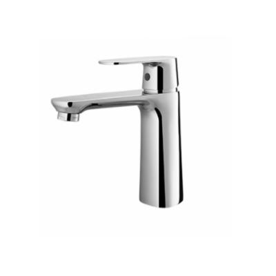 China 2020 Modern Simple Brass Basin Faucet Silver Handle Bathroom Basin Faucet for sale