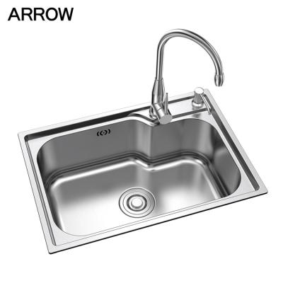 China Cheap Single Bowl Without Faucet Stainless Steel Kichen Sink With Drainer And Soap Dispenser for sale