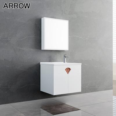 China Modern Design Bathroom Cabinet Waterproof White Plywood Multilayer Solid Wood Solid Wood Vanity Combo With Mirror for sale