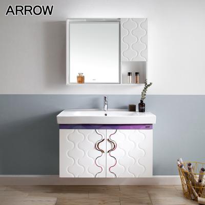 China Modern Designs PVC Null Waterproof Bathroom Cabinet Sinks Best Quality PVC Bathroom Vanity With Wall Mirror for sale