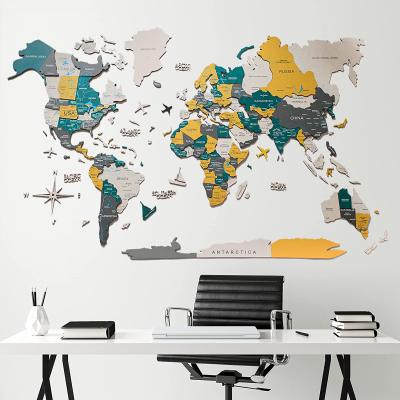 China Europe Wholesale 3D World Map Wooden Wall Decor for Home and Office for sale