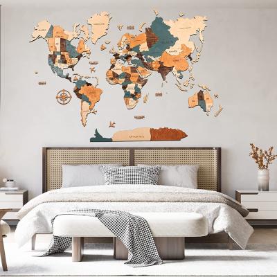 China Europe Carved Wood Wall Art World Map Wall Decor Wooden Travel Wooden Map With Pins for sale