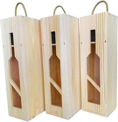 China Simple Wholesale Handmade Wooden Wine Bottle Storage Gift Box with Handle for Birthday Party Housewarming Wedding for sale