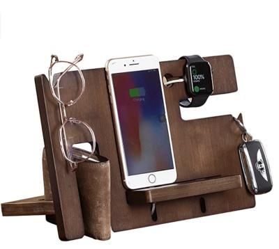 China Waterproof Nature Phone Docking Station Key Holder Wallet Stand Wallet Watch Organizer Men Gift Bamboo Wooden Organizer for sale