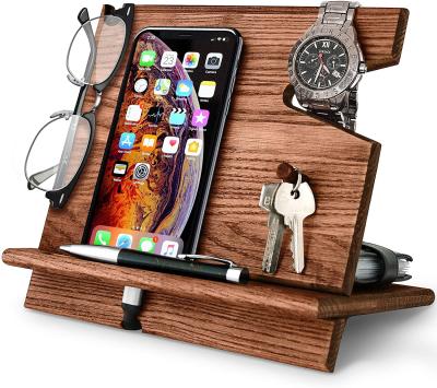 China Waterproof Custom National Wooden Docking Station Mobile Phone Smartwatch Holder Men Charging Nightstand Accessory for sale