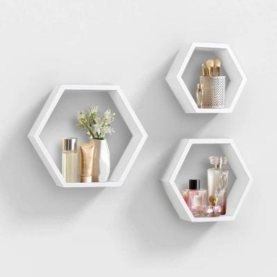 China (Size)Adjustable Hexagon Wall Mounted Floating Beams Wooden Wall Hanging Shelf Organizer For Home Decor for sale