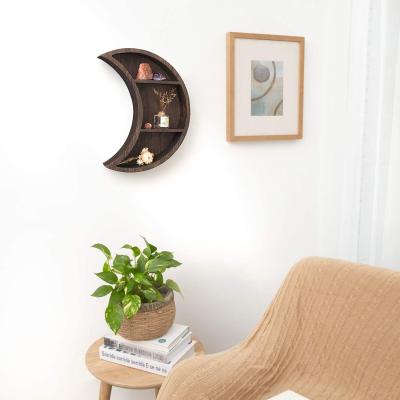 China Half Moon (Other) Shape Moon Phase Adjustable Wall Hanging Decor Wooden Shelf For Stones for sale