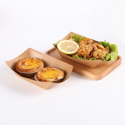 China Disposable Disposable Grease Resistant Kraft Paper Boat Shape Trays Take Away Food Container for sale