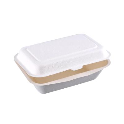 China 100% Biodegradable Compostable Clamshell Stocked Hinged Food Container Lunch Box for sale