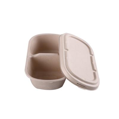 China Biodegradable Biodegradable Rice Straw Pulp With 2 Compartments Compostable Food Containers for sale