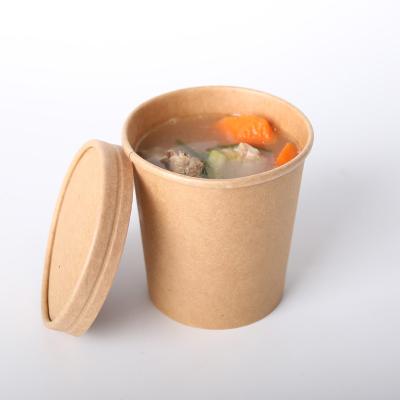 China Disposable Donburi Disposable Take Out Kraft Paper Soup Bowl With Paper Lid for sale