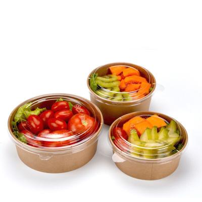 China Disposable Disposable Take Out Wrapping Paper Fruit Salad Bowl Container With Plastic Lid for sale