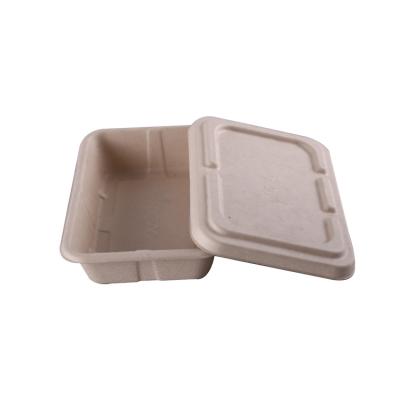 China Food Grade Disposable Wheat Straw Bagasse Paper Pulp Lunch Box Biodegradable Food Containers for sale