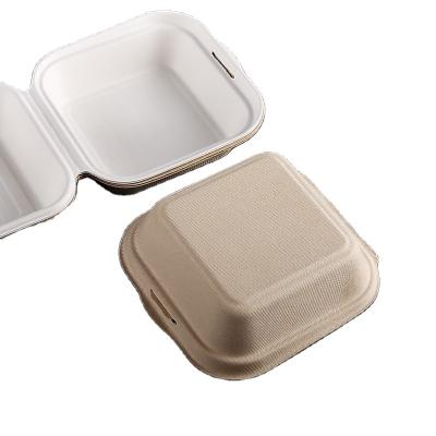 China Degradable Biodegradable Take Out Bagasse Burger Box With Lid Connected for sale