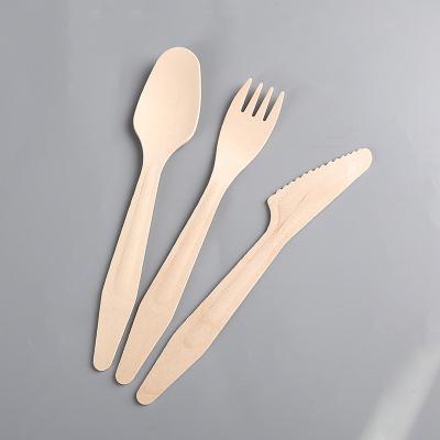 China Food Containers Compostable Wooden Cutlery Disposable Wooden Spoon Fork Knife Set for sale