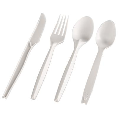 China Viable Disposable PLA Spoon Fork Knife Biodegradable Wooden Tableware Cutlery Set for sale