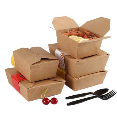 China Eco-friendly Disposable Square Kraft Paper Food Box Packaging Container For Fast Food for sale