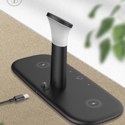 China Smart Phone*4/Smart Watch/Earphone/Night Light 4 in 1 Table Desk Lamp Wirelss Charging Station Qi Fast Lamp Wireless Charger for Watch Earphones Mobile Phone for sale