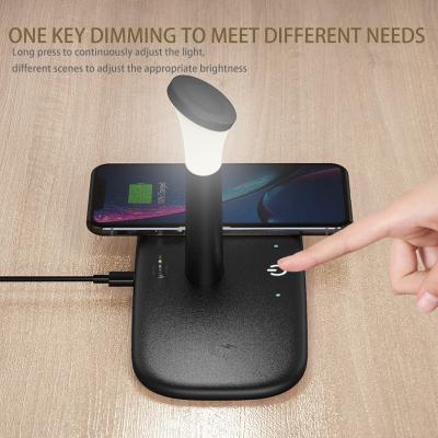 China Smart Phone*4/Smart Watch/Earphone/Night Light Universal 3 in 1 Night Light Earphone Wireless Charger Qi Wireless Charging Seat Same Time Charged for sale