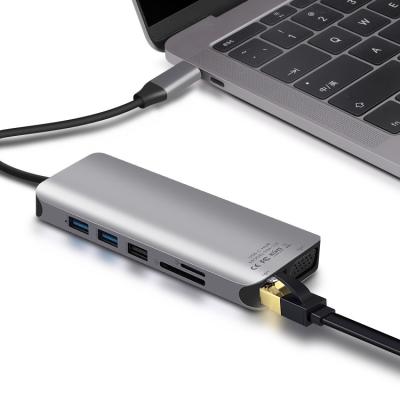 China SunGrandly Lowest Price 11 in 1 USB C 3.1 HUB Docing STATION 11 PORTS HUB Switch Load/Transfer Data/Video/Audio Output/Cars PD SunGrandly Lowest Price for sale