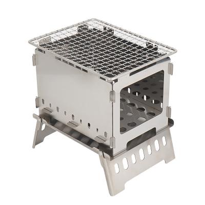 China Outdoor Portable BBQ Grill Stainless Steel Folding Grill Stove Wood BBQ Stove for Picnics Cooking Bushcraft Camping for sale