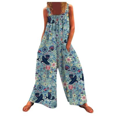 China QUICK DRY Custom Women Overalls 2022 Summer New Plus Size Fashion Casual Loose Straps Floral Print Wide Leg Overalls Streetwear for sale