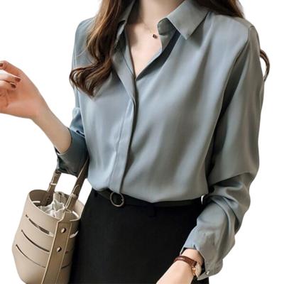 China Lady Button Chiffon Blouse Solid Casual Female Clothes Spring Workable Fashion Tops Long Sleeve Elegant Simple Loose White Shirt for sale