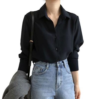 China Lady Simple Fashion Feminine Women Business Office Shirt Chiffon Classic Blouse Tops Clothes Casual Loose Long Sleeve White Shirt for sale