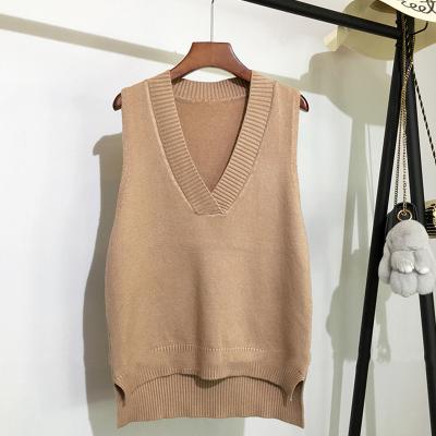 China Wholesale Custom Sweater Autumn Women Fashion Knitted Vest Winter Christmas V-neck All-match Solid Loose Casual Sleeveless Breathable Vest for sale