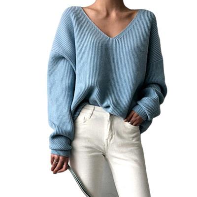 China High Quality Anti-wrinkle Autumn Clothes Fashion Winter Sweater Casual V-Neck Long Sleeve Vintage Knitted Solid White Women Pullover Sweater for sale