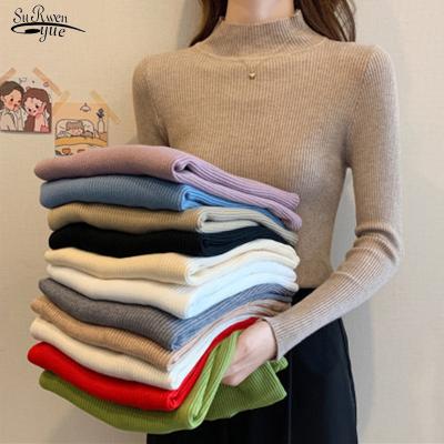 China Sale Turtle Neck Breathable Warm Knitted Winter Autumn New Wholesale Women Long Sleeve Solid Sweater Girls Thin Casual Sweater Tops Pullovers for sale