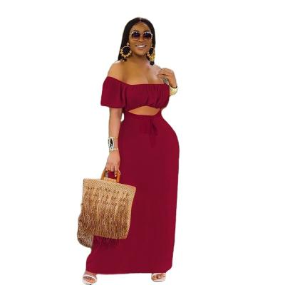 China Women Summer Custom Viable Backless Short Sleeve Orange Casual Dress Ladies Loose Strapless Off The Shoulder Tube Top Elegant Long Dress for sale